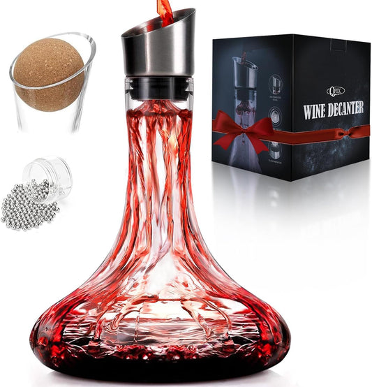 Wine Decanter Built-in Aerator Pourer, 1500ml /50oz Wine Carafe with Aerator,Cleaning Beads and Cork Ball,100% Lead-free Crystal Glass Red Wine Aerator, Wine Gift for Men, Wine Accessories