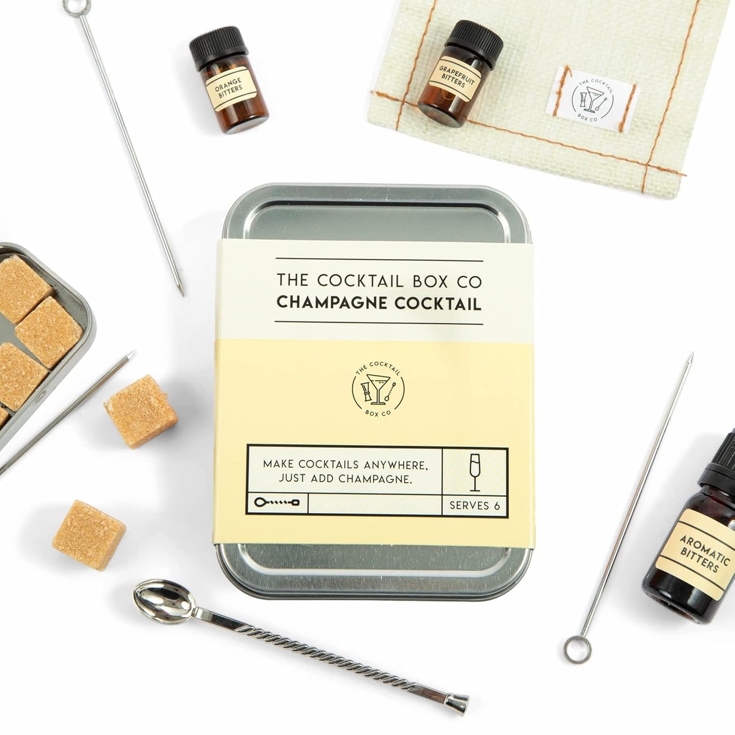 The Cocktail Box Co. Champagne Cocktail Kit - TSA Approved Champagne Travel Kit - Engagement & Birthday Gift - Pack of 1, Stainless Steel, Powder Form
