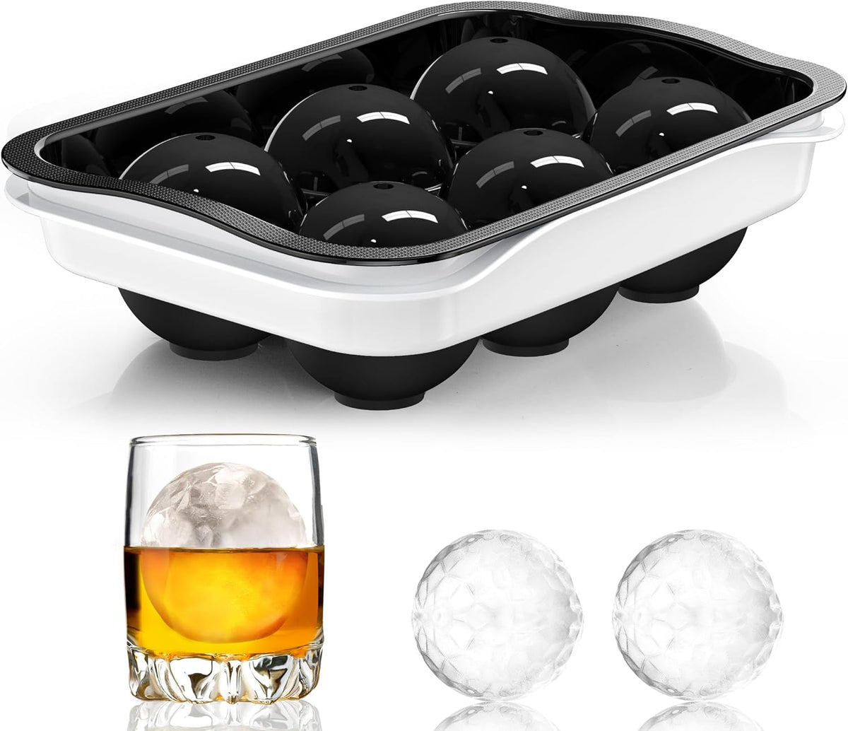 Round Ice Cube Mold with Lid, 2.2 Inch Large Whiskey Ice Ball Maker - 2.2''-6 Ice Ball-Black&White