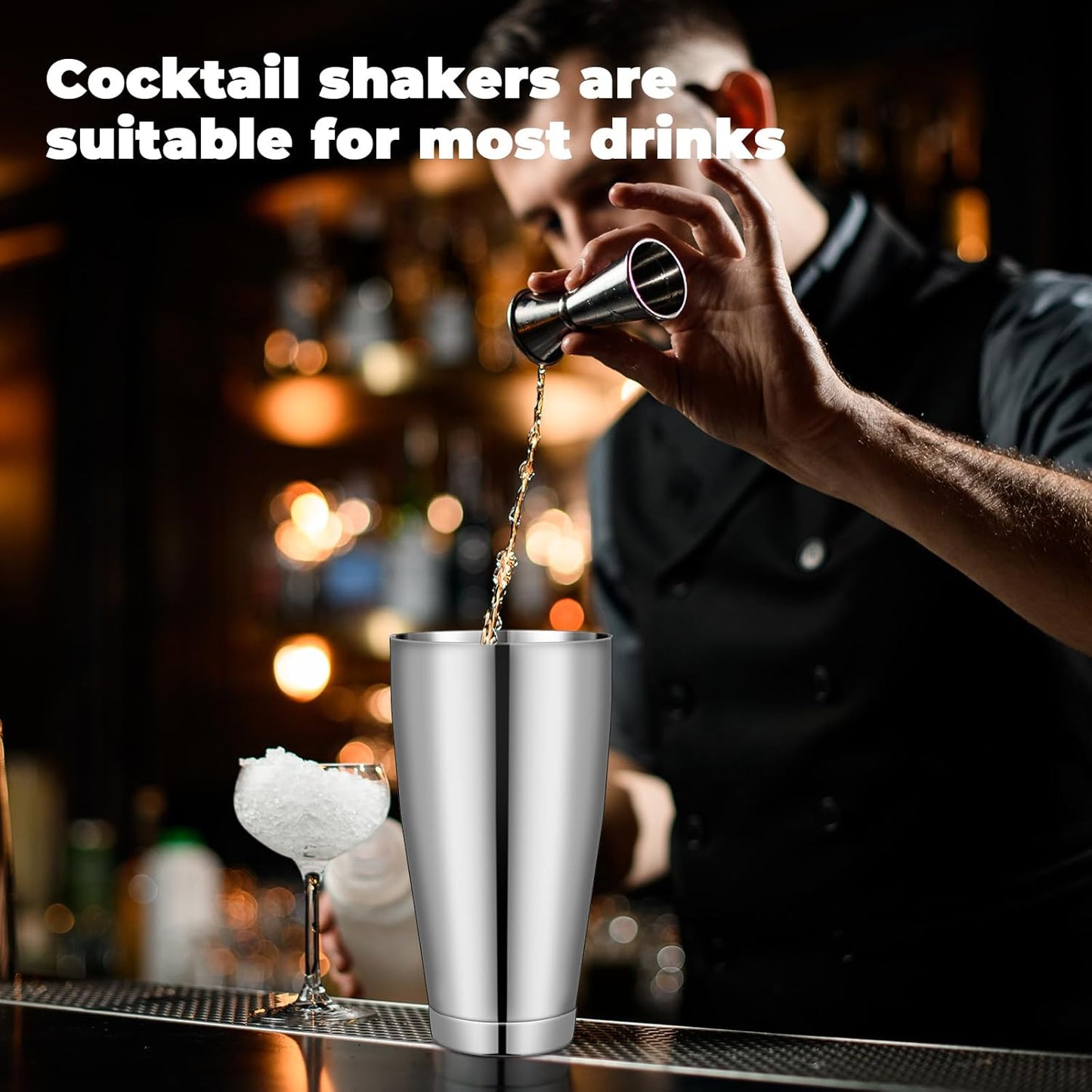 Lallisa 4 Pieces Cocktail Shakers Professional Bar Boston Shaker Set Stainless Steel Martini Shaker Drink Mixer Basic Tools Weighted Shake Metal Can for Bartenders, 18 Oz, 28 oz (Silver)