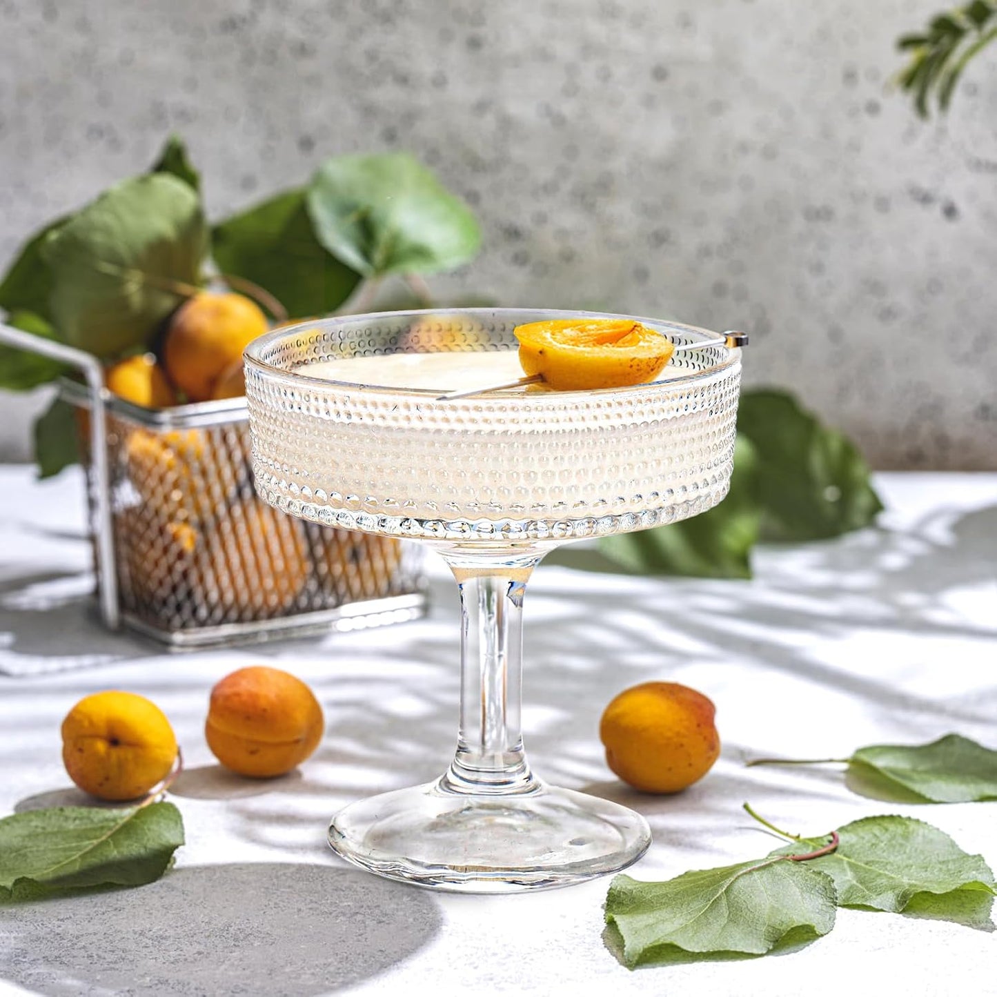 ZOOFOX Set of 6 Coupe Glasses, 7 oz Vintage Cocktail Coupe Glasses Set, Crystal Martini Glasses with Stem, Embossed Bar Drinking Glasses Set for Espresso Martini, Cosmopolitan, Manhattan, Gimlet