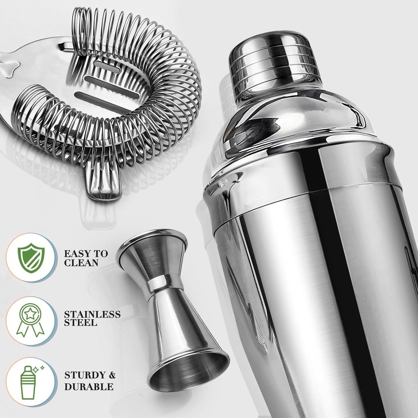 Cocktail Shaker Set Bartender Kit with Stand, Stainless Steel Drink Mixer Set with All Essential Accessories, Professional Bar Tool Set Bartending Kit, Gifts for Home Bar and Men Dad Women