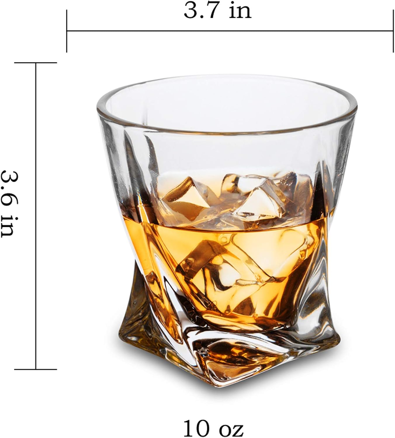 KANARS Whiskey Glasses Set of 4, 10 Oz Crystal Old Fashioned Cocktail Glass in Gift Box, Twisted Lowball Bourbon Tumbler for Scotch Whisky Cognac, Rock Barware for Men Gift Christmas