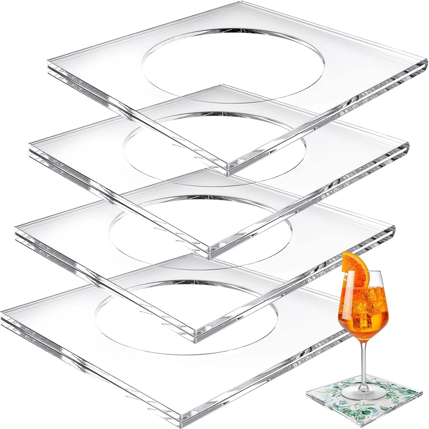 Weecent 4 Pack Acrylic Coasters DIY Cocktail Napkin Holder Clear Water Resistant Shatterproof Coaster for Any Holidays Occasions Home Office Decor and Protect Table