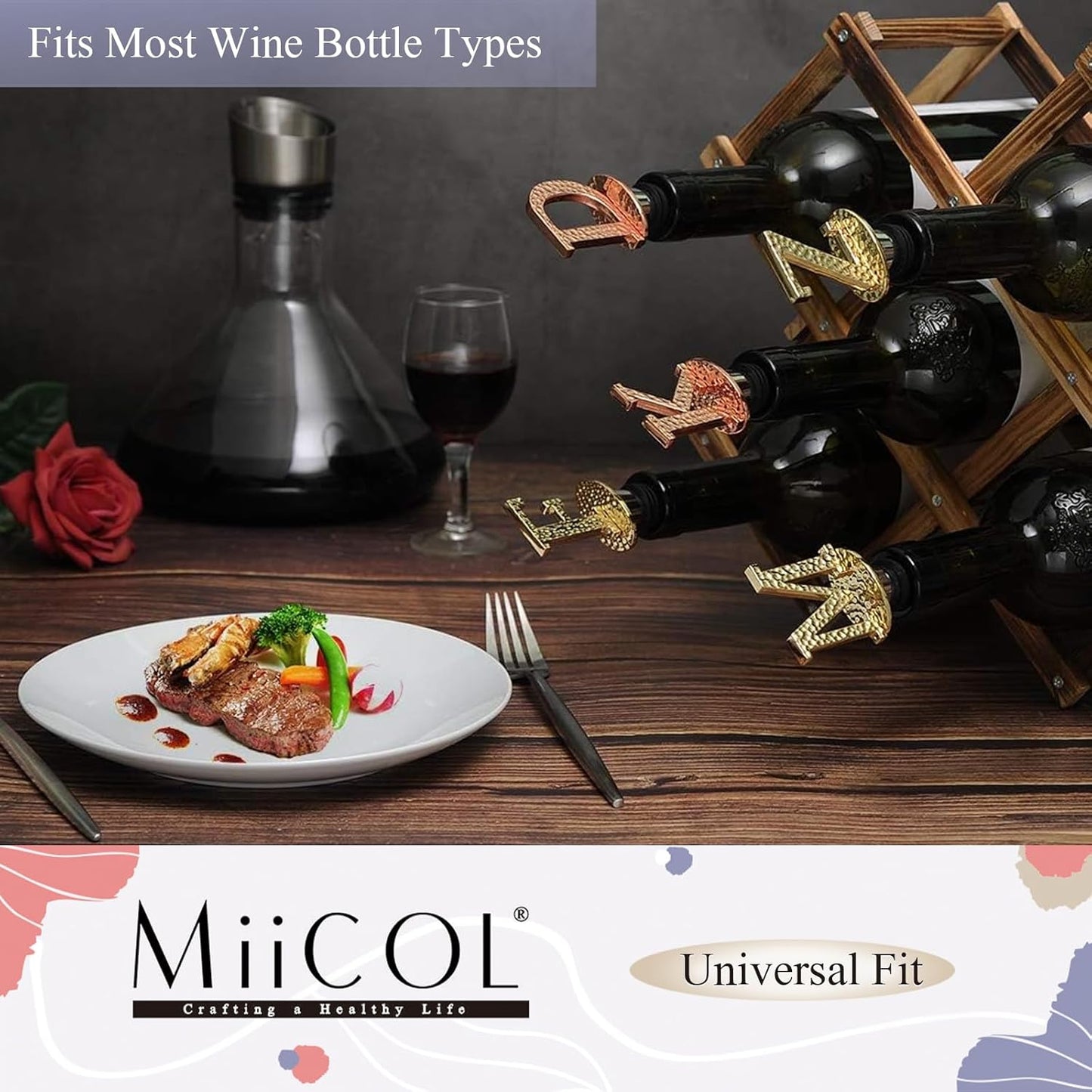 Miicol Wine Stopper, Prosecco Topper, Personalised Champagne Stopper, Rose Gold Wine Bottle Accessories, Wine Lovers Gift, Monogram Gift, Letter S
