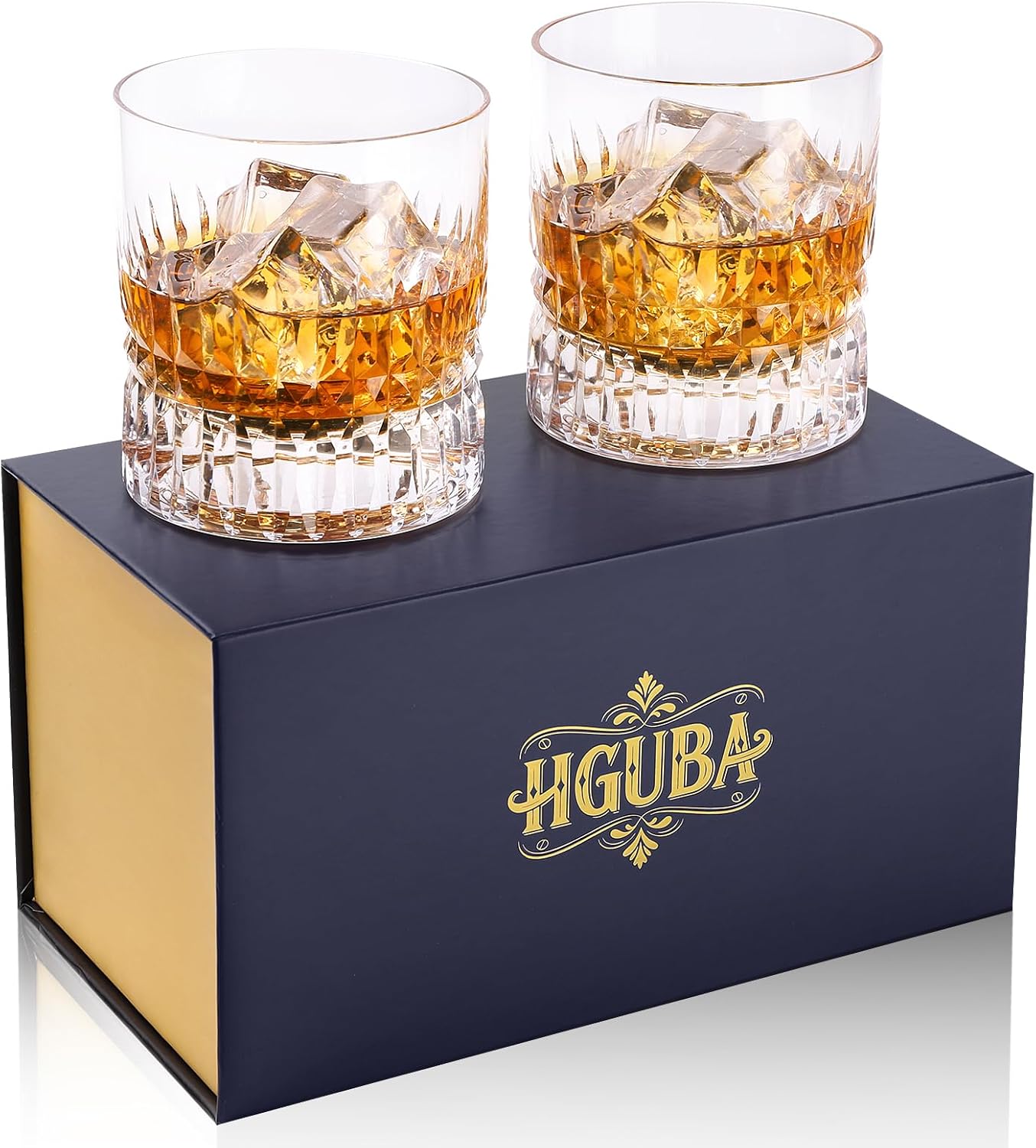 Hand Cut Crystal Whiskey Glasses Set of 2, Lead-Free Old Fashioned Glass with Heavy Base, 11oz Elegant Barware for Scotch, Bourbon, Brandy - Perfect for Men, Dad, Him