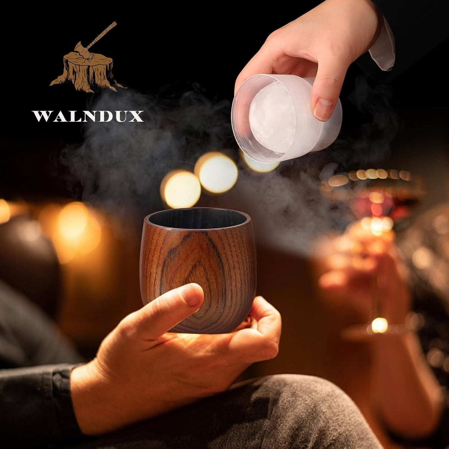 Charred Wooden Whiskey Glasses Set - 2 Pack with Ice Ball Molds - Premium Bourbon Gifts for Men Dad Brother - Old Fashioned Glasses