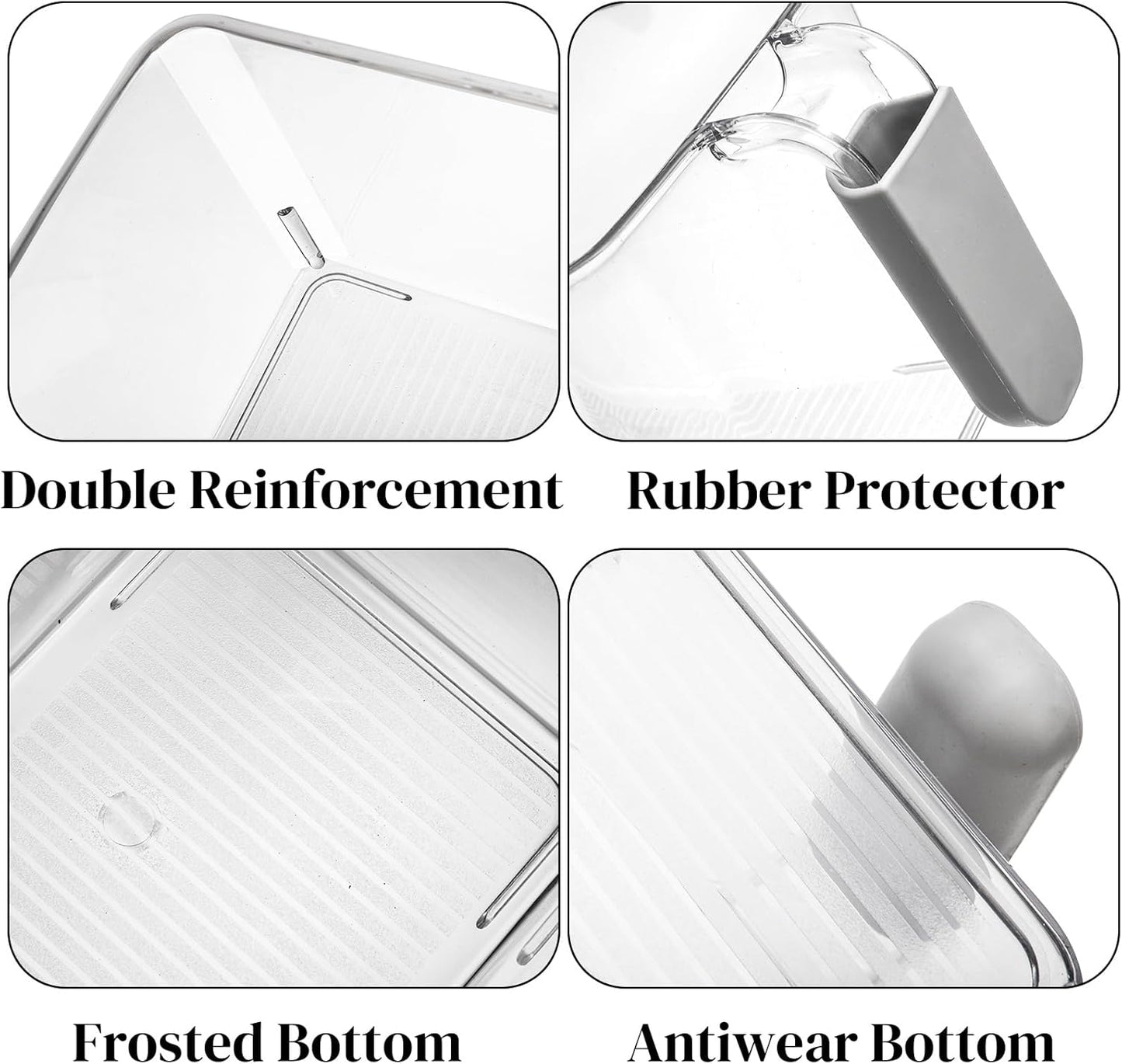 Pumtus 4 Pack Clear Ice Bins for Freezer, Plastic Ice Bucket with Flexible Scoop & Ice Tong, Pull Out Handle Ice Container, Kitchen Food Storage Organizer, Pantry Canister for Wine Beverage Fruit