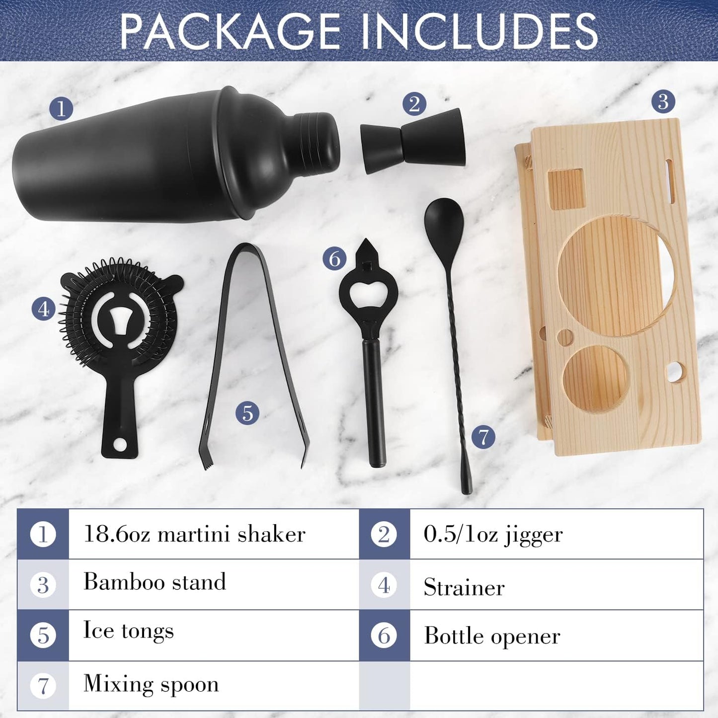 JNWINOG Cocktail Shaker Set Stainless Steel Bartending Kit 18.6oz Cocktail Bar Set Cocktail Mix Drink Making Kit Professional Bar and Home Drink Bar Tools for Bartender (Matte Black, 7Pcs)