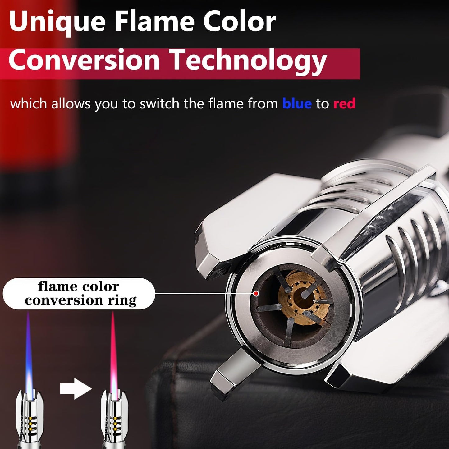 Large Torch Lighter, Windproof Butane Lighters with Flame Adjustable, Refillable, Jet Flame, Flame Switch Lock, Cool Lighter for Men.(Gas Not Include)