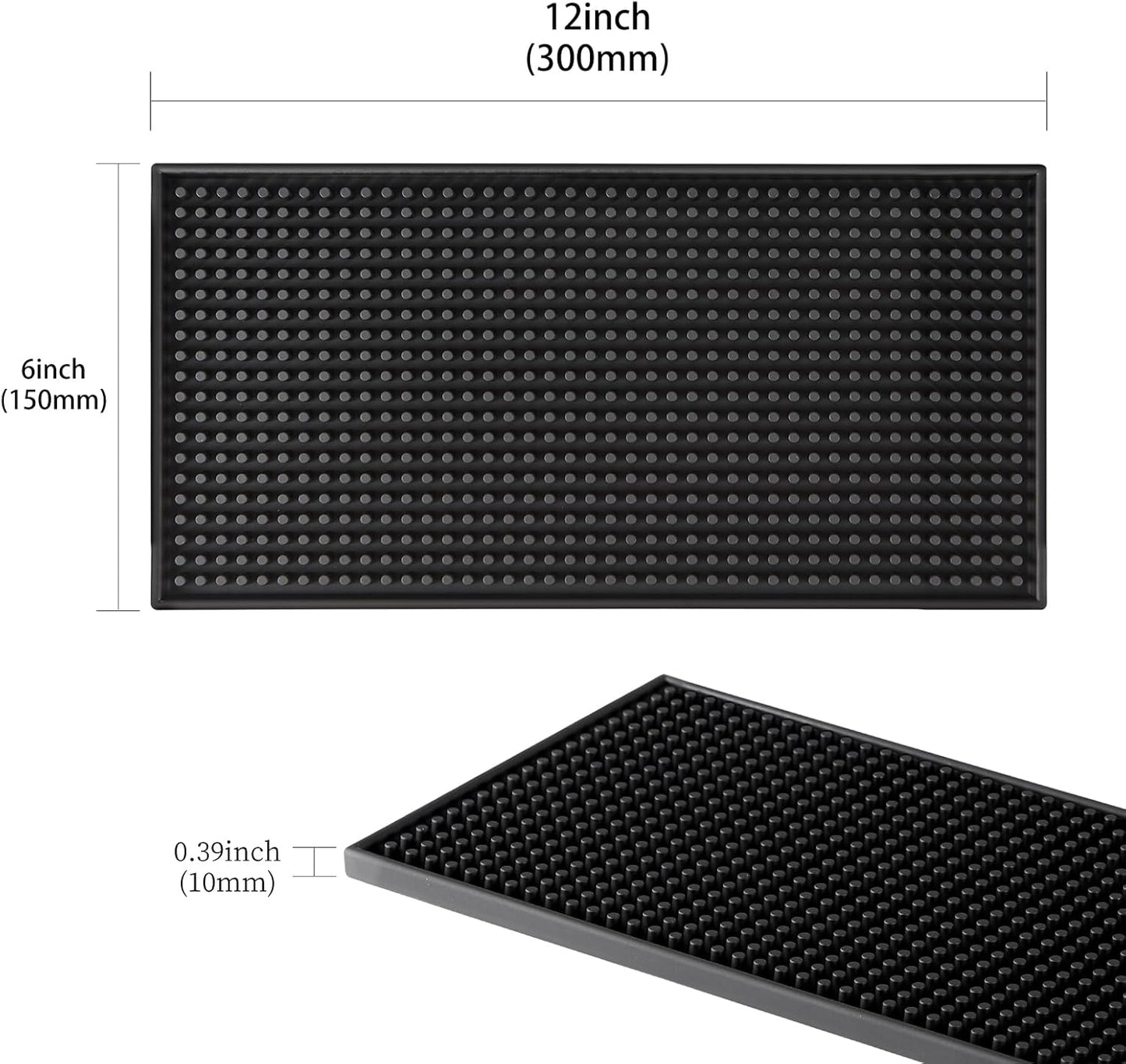 Bar Mats 6"x12"2 Pack Small Black, Countertop Coffee Mat for Home Bar, Service Spill Mat for Cocktail Bartender Kitchen, PVC Counter Top Cup Glasses Dish Drying Mat, Hairdressing tool protective pad