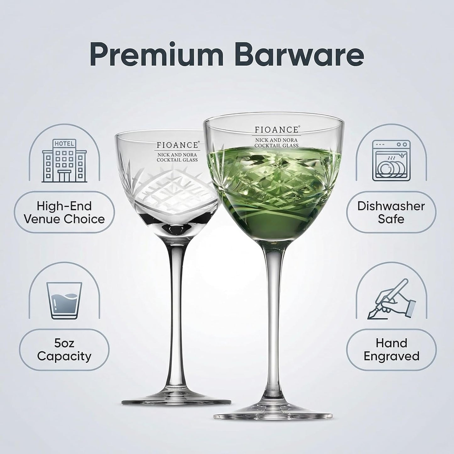 Nick and Nora Cocktail Glass,Vintage Handcrafted Designs Set of 2 - (5oz Lead-Free Crystal Martini & Coupe Glass Set),Unique for Manhattan, Martini, Housewarming, Christimas & Holiday Gifts