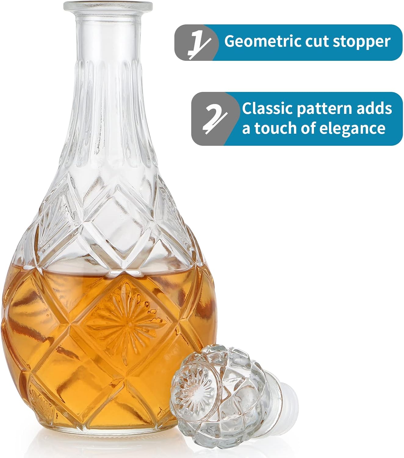 MDLUU Glass Decanter with Airtight Stopper, 1000ML/33.8OZ Liquor Decanter Bottle for Wine, Whiskey, Brandy, Vodka (Round Diamond)