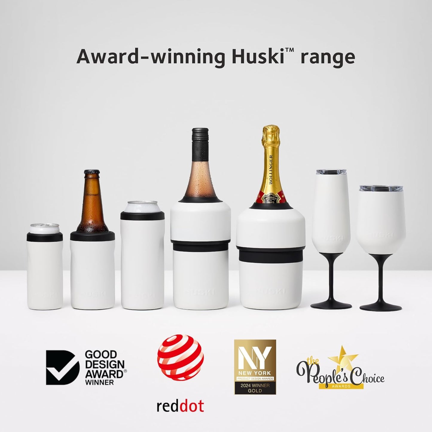 Huski Champagne Chiller | NEW | Award-Winning Iceless Design with Detachable Bottle Stopper | Keeps Wine Cold up to 6 Hours | Fits most 750ml Champagne, Prosecco & Sparkling Wine Bottles (White)
