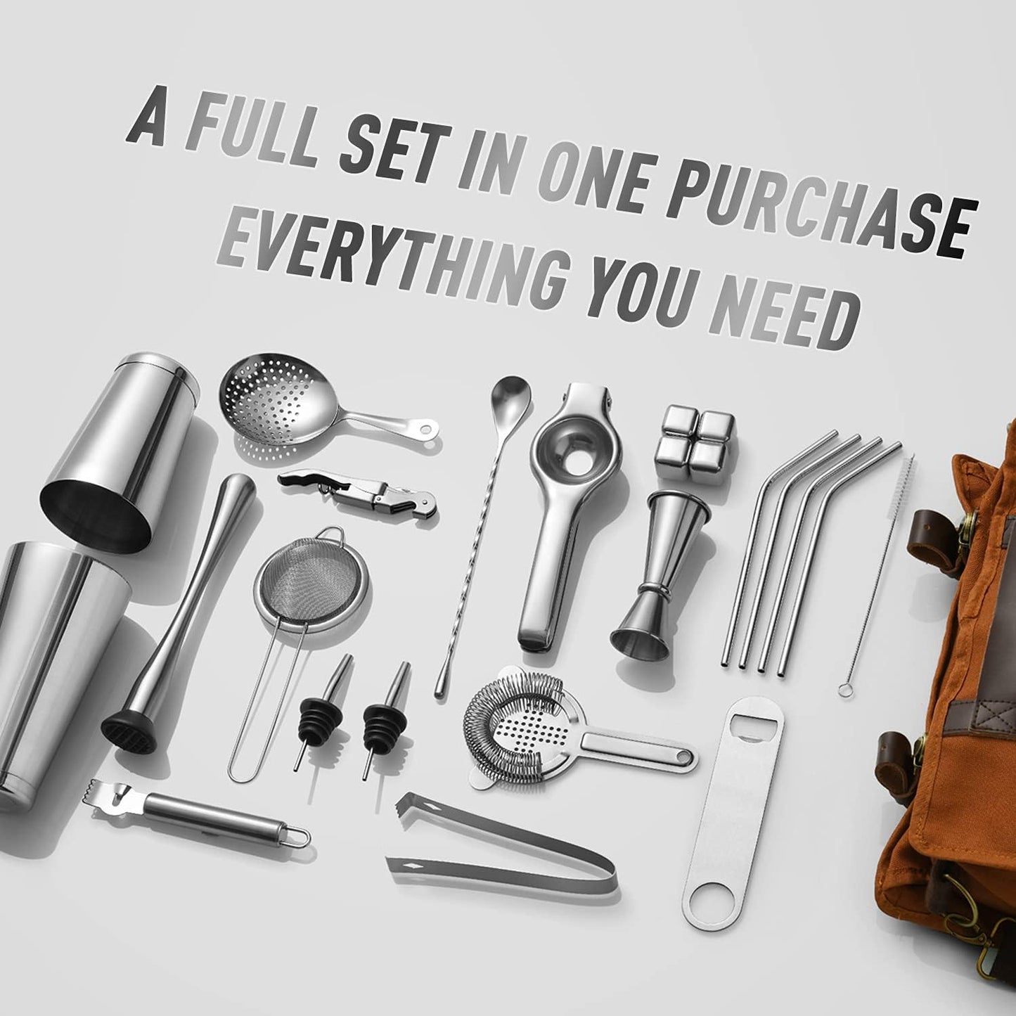 Professional Bartender Kit | 24-Piece Complete Cocktail Set with Stylish Portable Bag | Bar Set for Home, Work, Parties, Camping