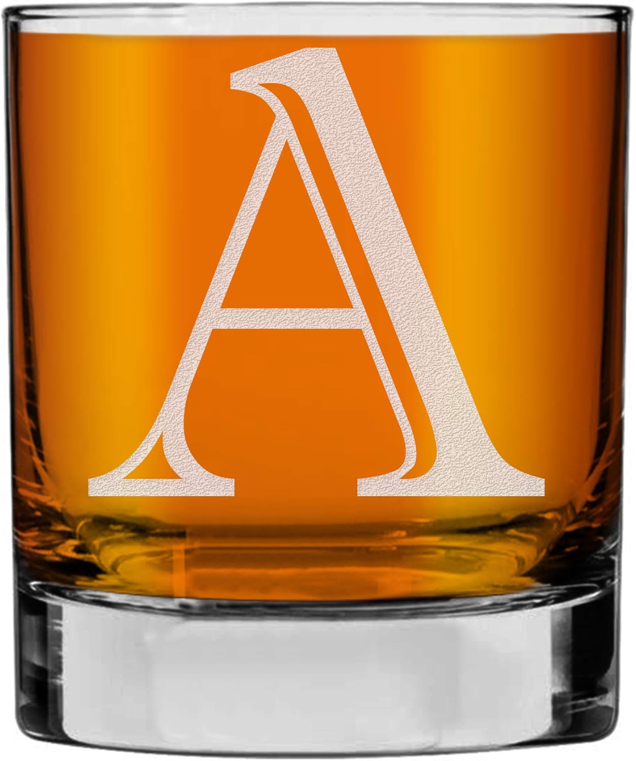 Etched Monogram 11oz Whiskey Rocks Glass (Letter A), A-Z Customized Bourbon Gifts for Men, Father’s Day, Personalized Old Fashioned Scotch Glass, Custom Engraved Gifts for Him, Initial, Name