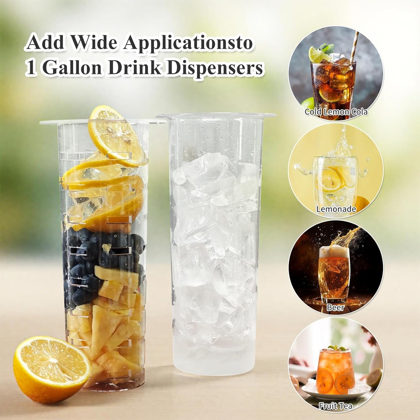 Fruit Infuser & Ice Cylinder for 1 Gallon Drink Dispensers,Compatible with 1 Gallon Mason Jars, Glass Pitchers Containers,Leak Proof Accessories for Iced Tea, Lemonade, Fruit Infused Water Drinks