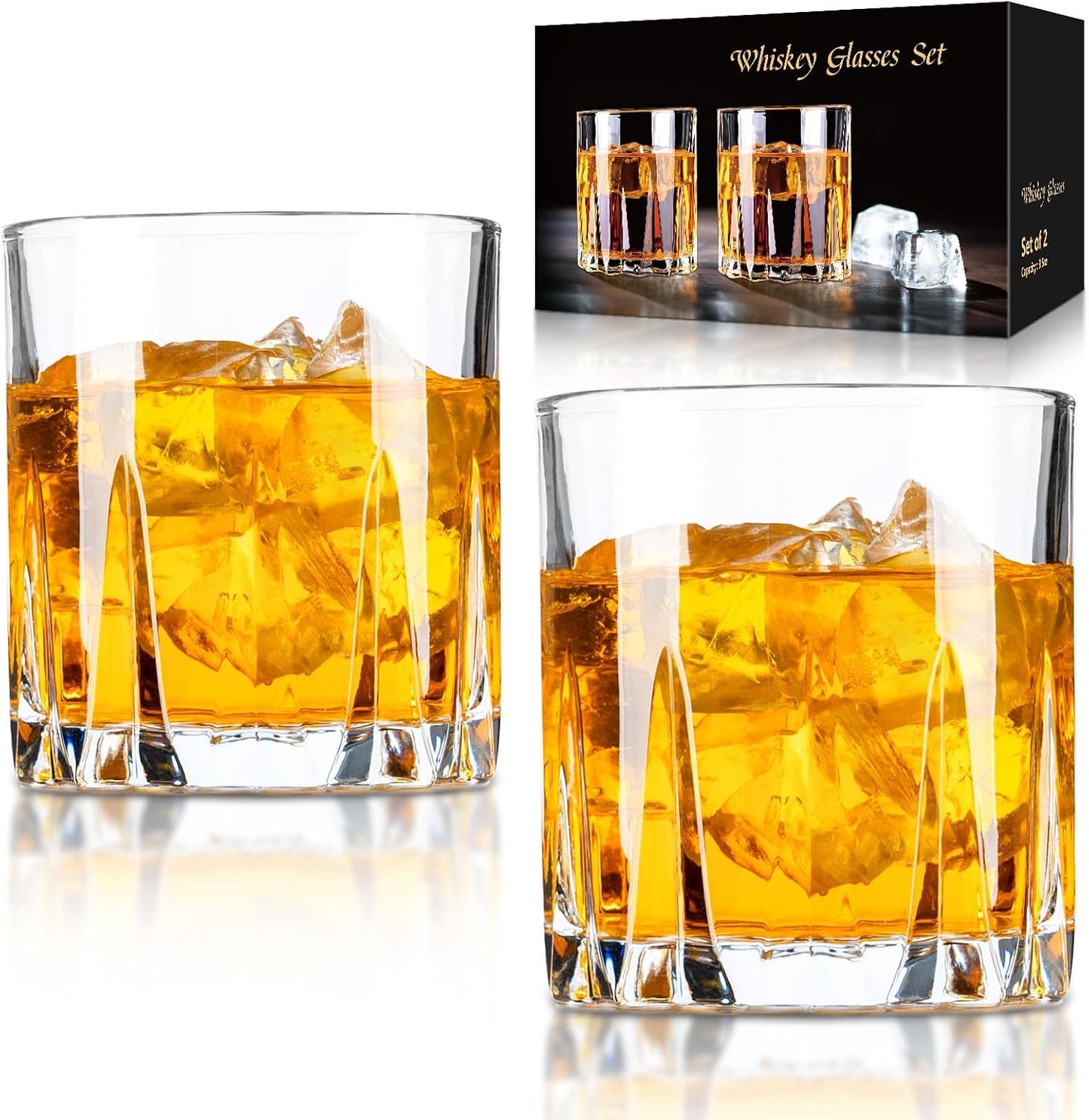 FrutPunch Whiskey Glasses Set of 2, 10 OZ Old Fashioned Glass for Scotch, Bourbon, Rum, Liquors and Cocktail Drinks Unique Bourbon Glass Gift for Men and Dad, Christmas