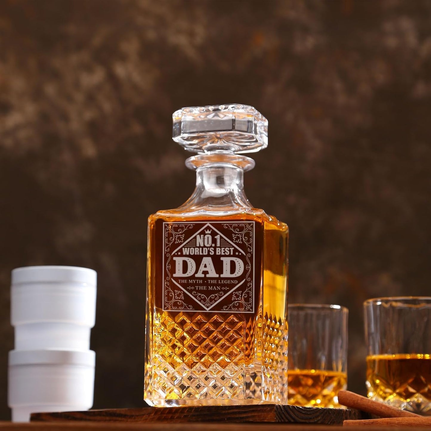 Gifts for Dad Men, Whiskey Decanter Set with Gift Box, Unique Christmas from Daughter or Son, Perfect Birthday and Retirement Present for Men - Includes 2 Ice Molds, 2 Coasters, and a Gift Card