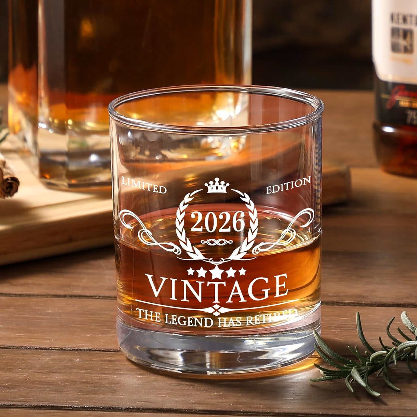 Retirement Gifts for Men Whiskey Glass Set - The Legend Has Retired 2026 - Retirement Party Decorations, Supplies - Gifts Ideas for Him, Dad, Husband, Friends - Wood Box & Whiskey Stones & Coaster