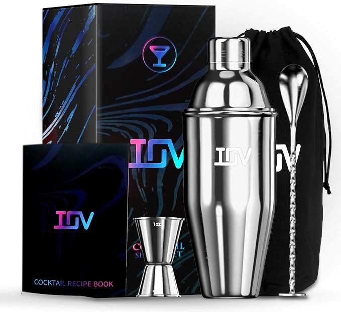 IOV Cocktail Shaker Bar Set, 24oz Martini Shaker with Built-in Strainer, Bar Tool Kit with Recipes Booklet, Professional Stainless Steel Large Bartender Drink Shaker Margarita Alcohol Mixer-Rainbow - B0DCVC22PS