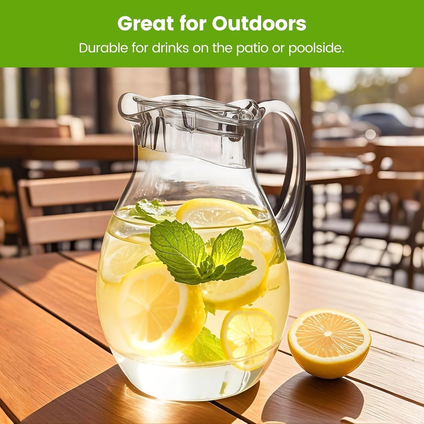 Middle Size Clear Plastic Pitcher with Lid (72 oz), Unbreakable Water Pitcher with Handle, Fridge Jug, BPA-Free, Shatter-Proof, Great for Iced Tea, Sangria, Lemonade, Juice, Milk, and More
