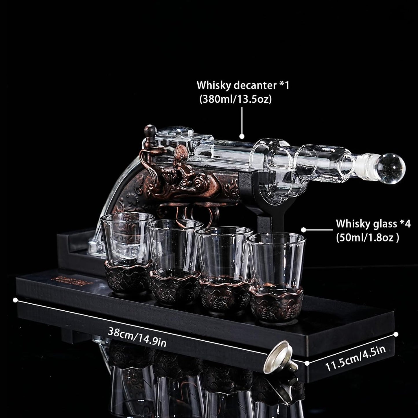 Gun Whisky Decanter Set with 4 Shot Glasses,Cool,Unique Gifts for Men Dad Boyfriends,Liquor Gun Decanter Set A Great Addition to Home Bar,Gun Liquor Dispenser Fun Conversation Starter