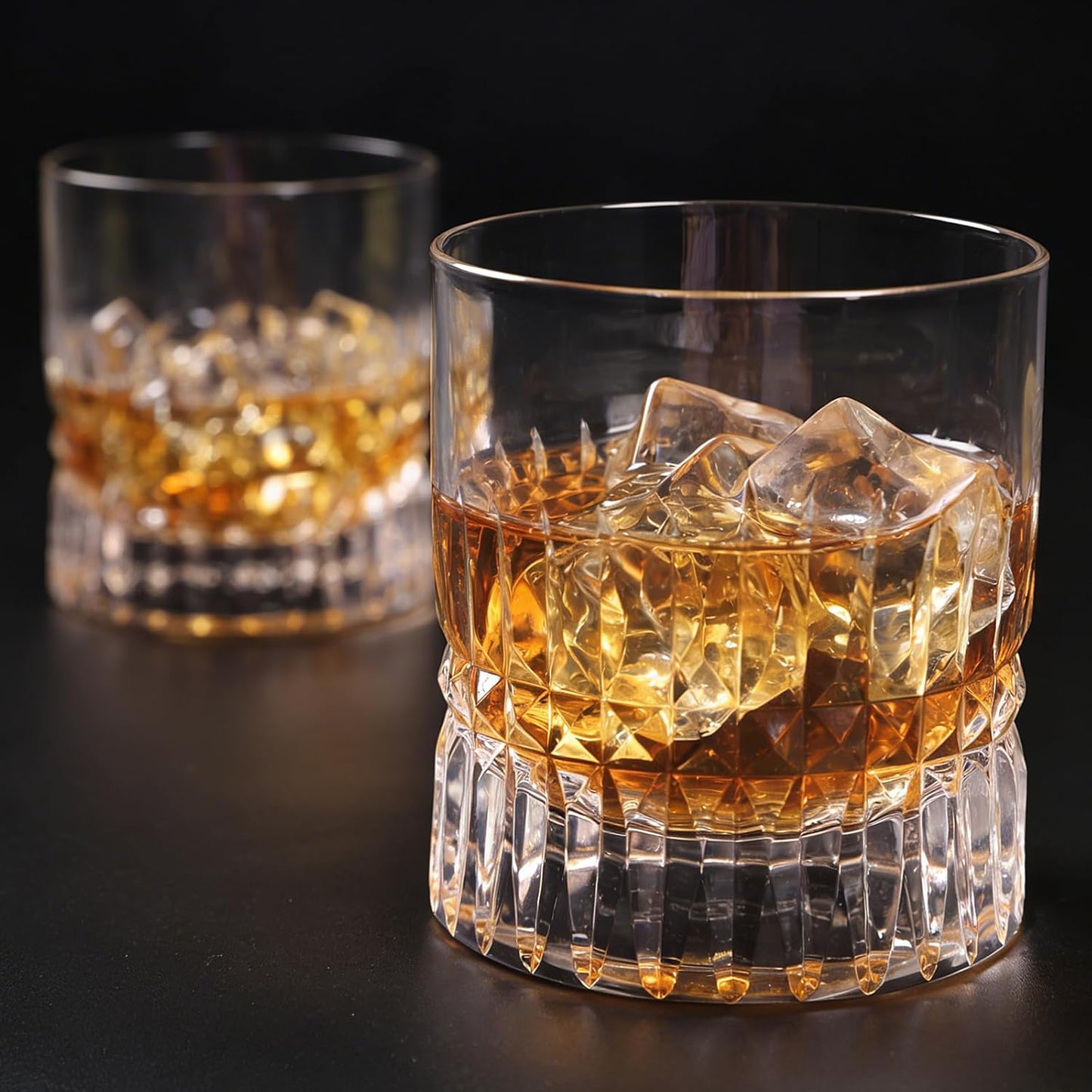 Hand Cut Crystal Whiskey Glasses Set of 2, Lead-Free Old Fashioned Glass with Heavy Base, 11oz Elegant Barware for Scotch, Bourbon, Brandy - Perfect for Men, Dad, Him