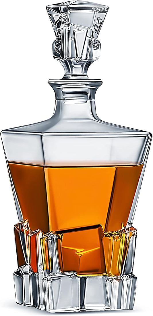 LUXU Premium Whiskey Decanter with Glass Stopper,29 oz Bourbon Decanter for Wine | Vodka | Brandy,Iceberg Container Bottle Dispenser with Lid - Alcohol Glass Liquor Decanter Gift for men Clear