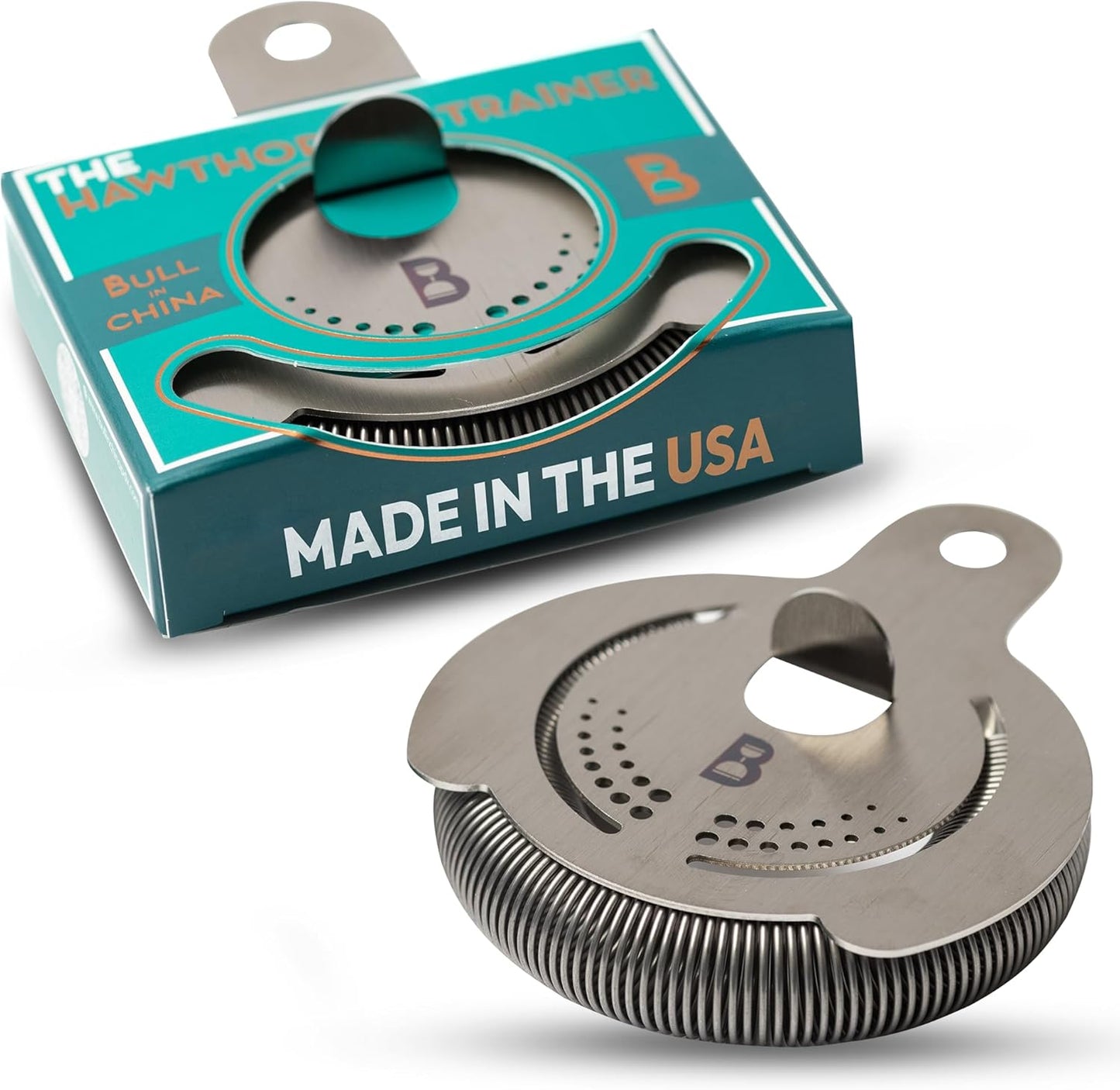Hawthorne Strainer by Bull in China In Stainless Steel - Made In USA - High Density Spring Cocktail Strainer for Boston Shakers and Mixing Glasses for Bars & Bartenders