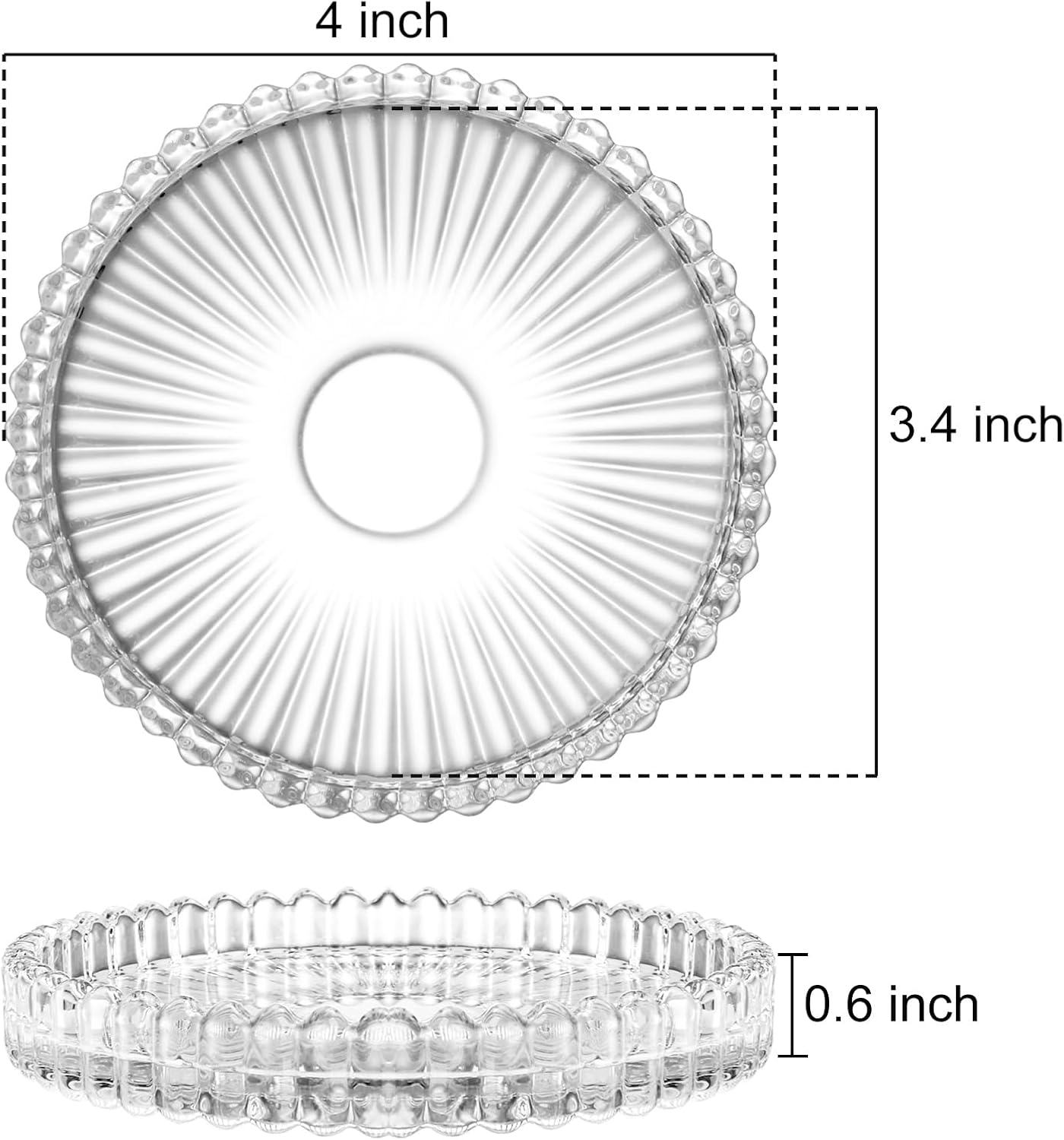 Elsjoy 12 Pack 4 Inch Modern Clear Coaster Set, Round Pillar Candle Holder Plates, Clear Crystal Glass Coaster for Drinks, Bar, Dining Table