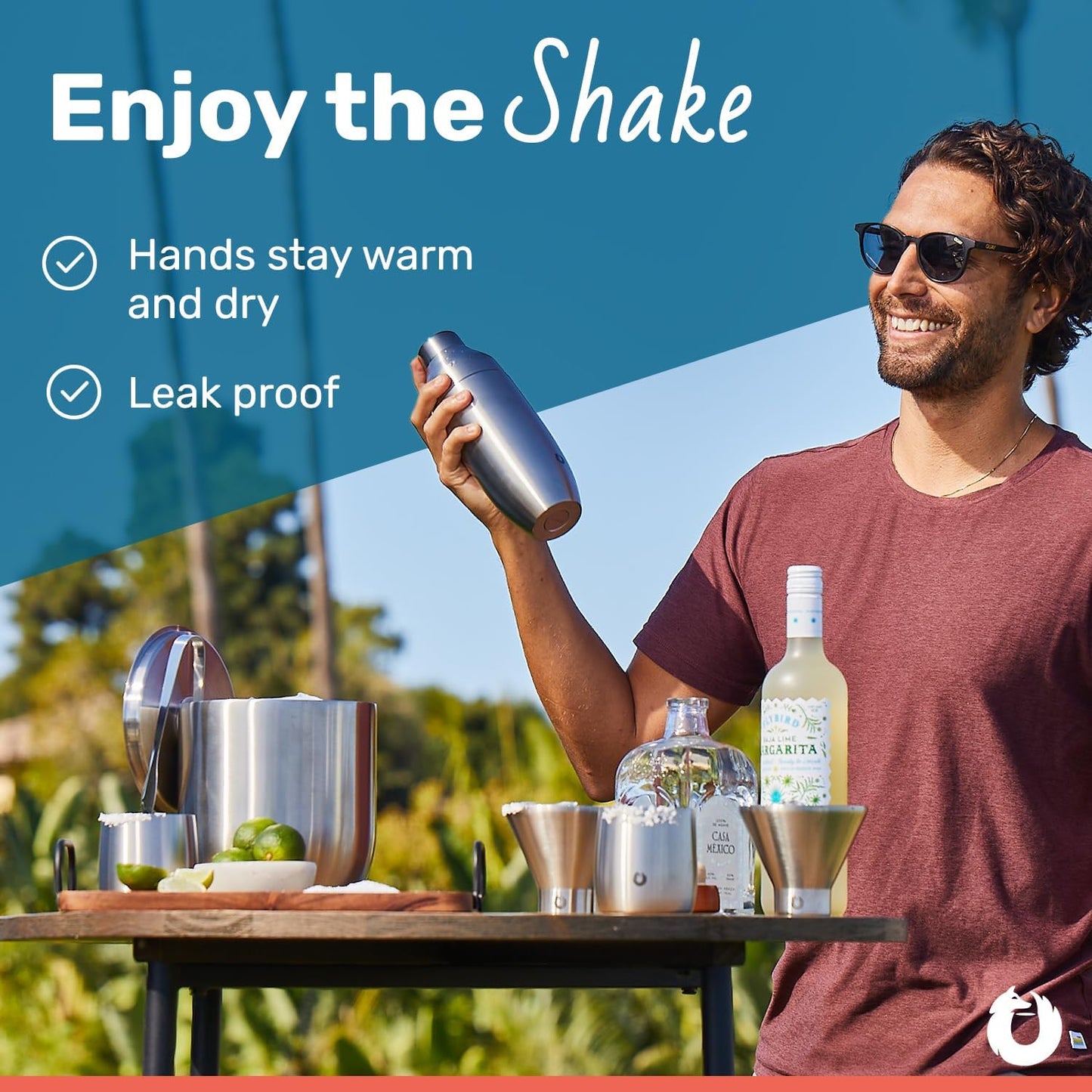 SNOWFOX Premium Vacuum Insulated Stainless Steel Cocktail Shaker, Home Bar Accessories, Elegant Drink Mixer, Lid With Jigger & Built In Strainer, Marble, 22oz.