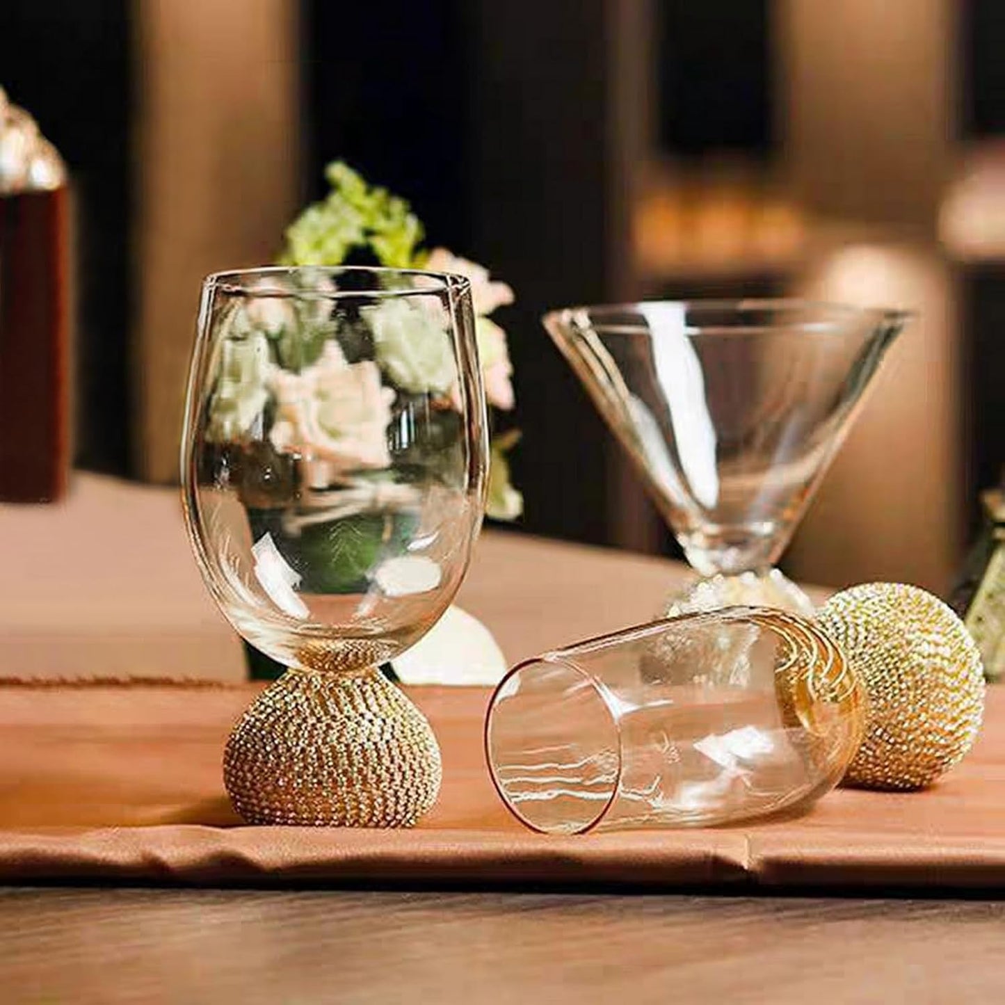Martini Glasses Set of 4,Stemless Margarita Glasses,Unbreakable Crystal Fancy Cocktail Glasses,10 Oz Bar Glass,for Party,Birthday,Manhattan, Cosmopolitan, Home Bargifts Women (Gold Clear)