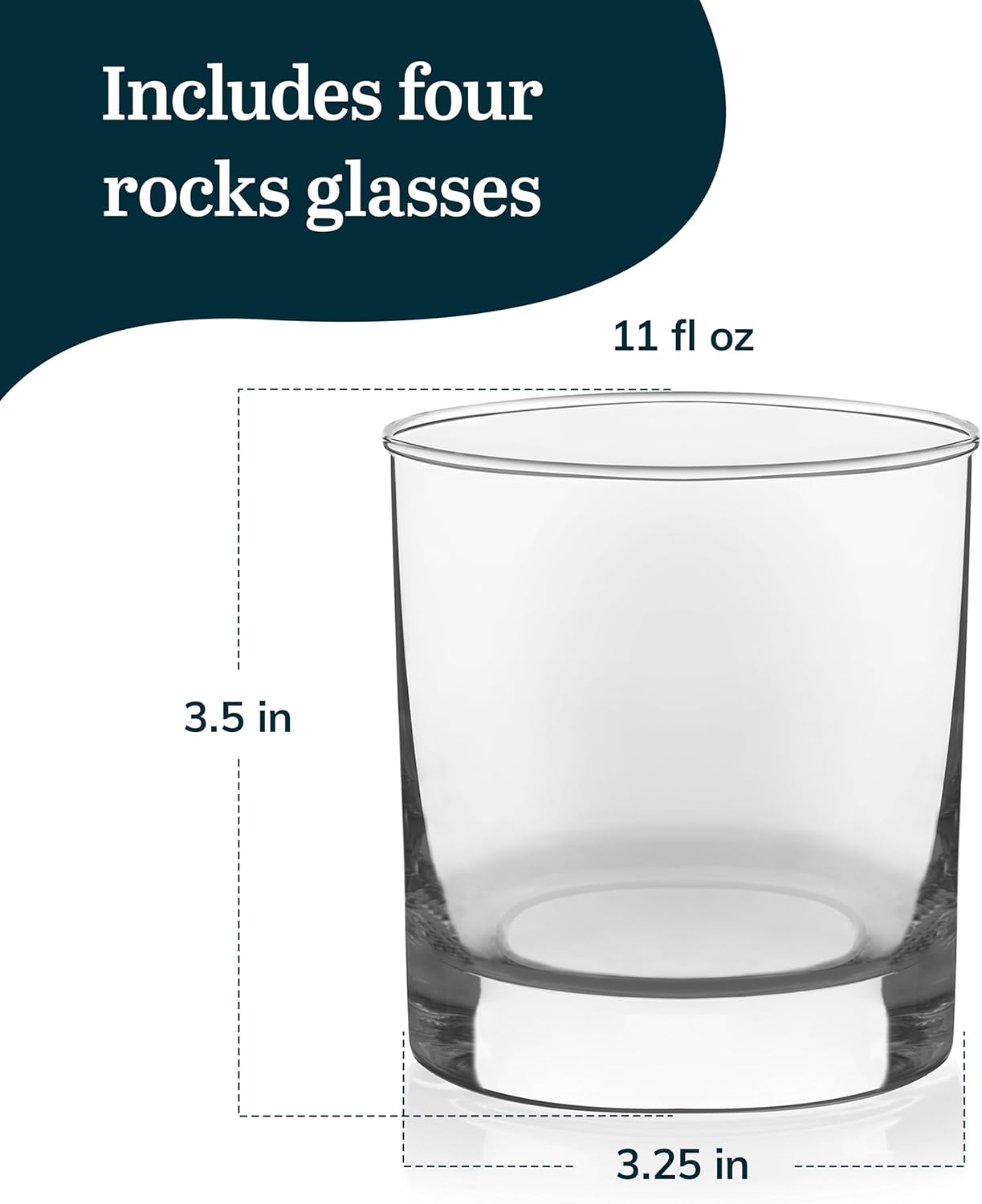 Libbey Heavy Base Rocks Cocktail Glasses Set, Clear Whiskey Glasses Set of 4 with Weighted Base and Simple Lines, Heavy Drinking Glasses for Parties