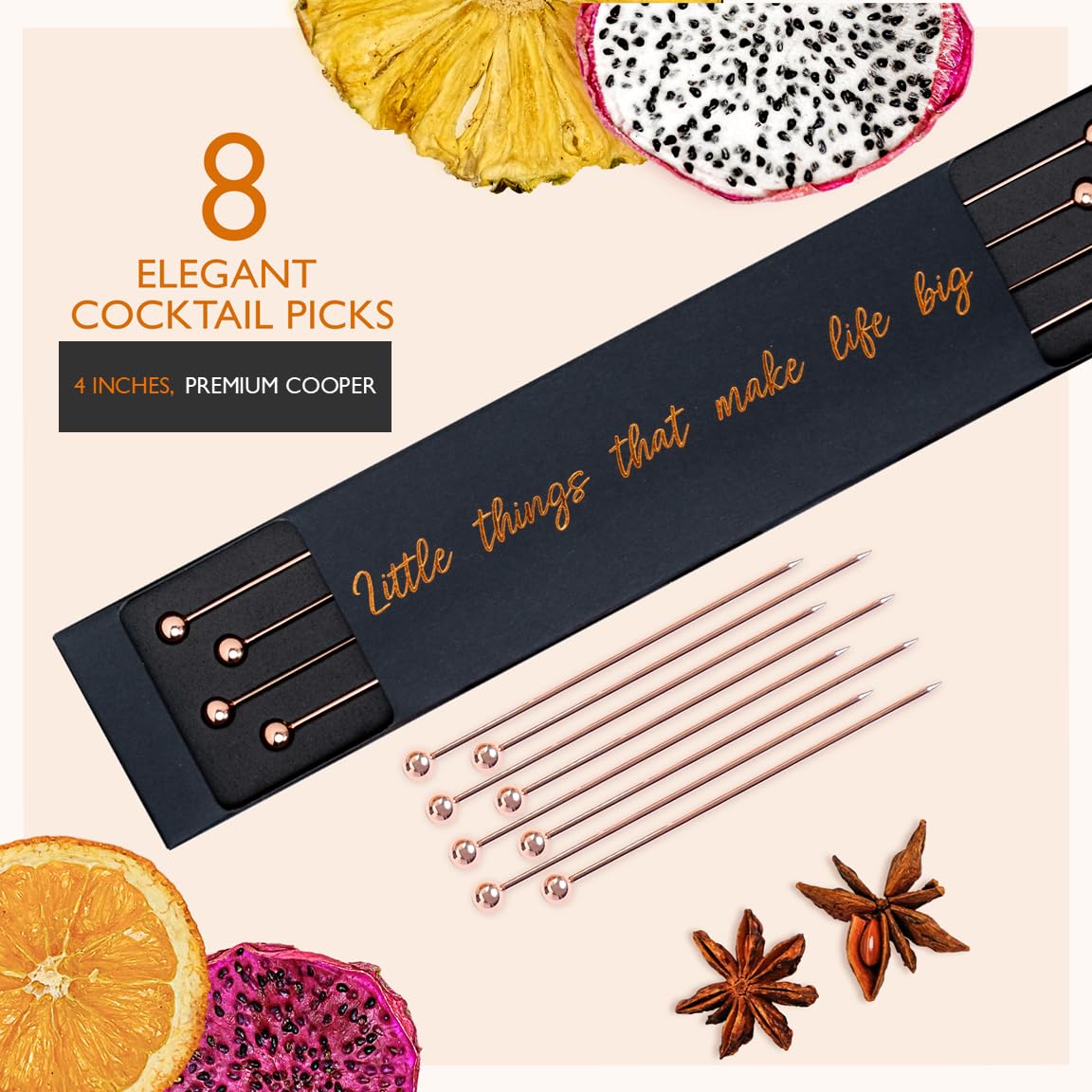 MILLIN GOURMET GARNISH GIFT SET with COCKTAIL PICKS I 100% Natural Dehydrated fruits I Professional Bartenders Men Women Corporate Liquor Holiday Unique Gift -Medium (35 slices + 8 picks)