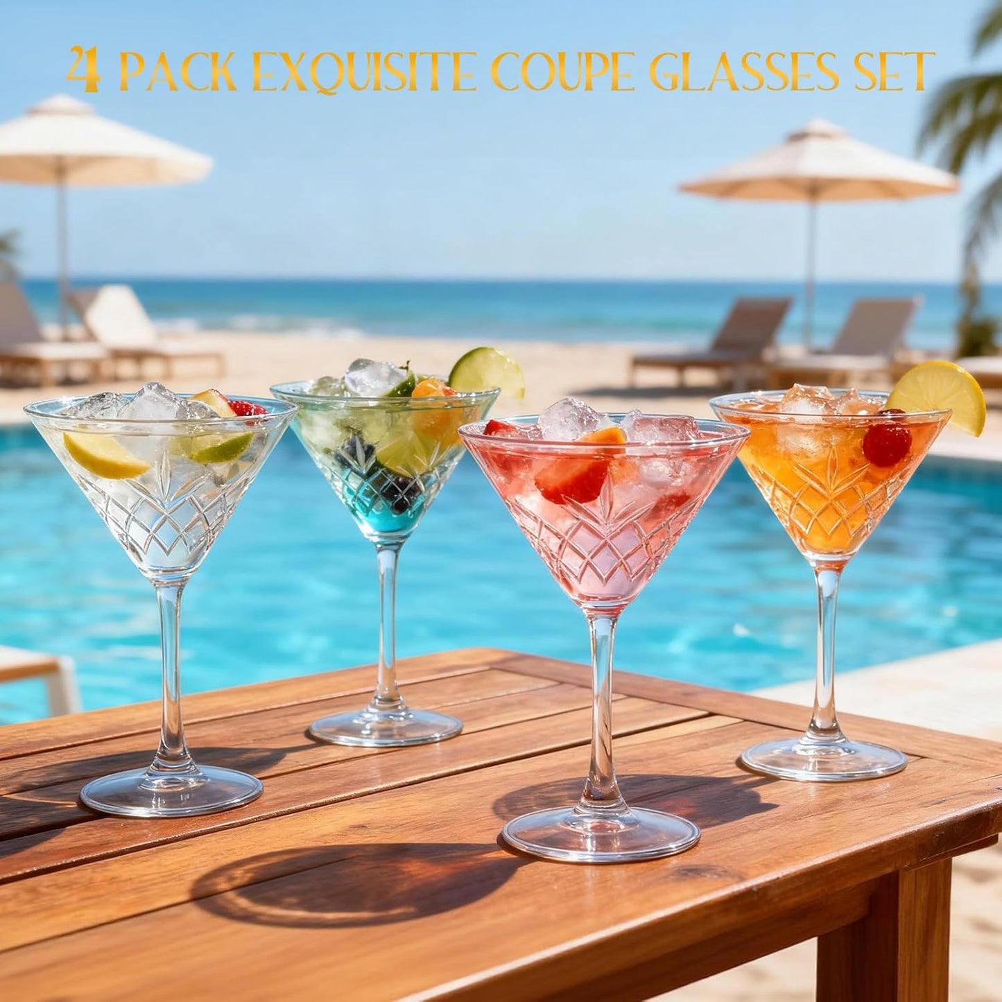 Martini Glasses Set of 4, Diamond Style Classic Crystal Glass Cocktail Glasses with Exquisite Box, Clear Hand Blown Coupe Glasses for Drink, Martini, Espresso Martini, Home Bar