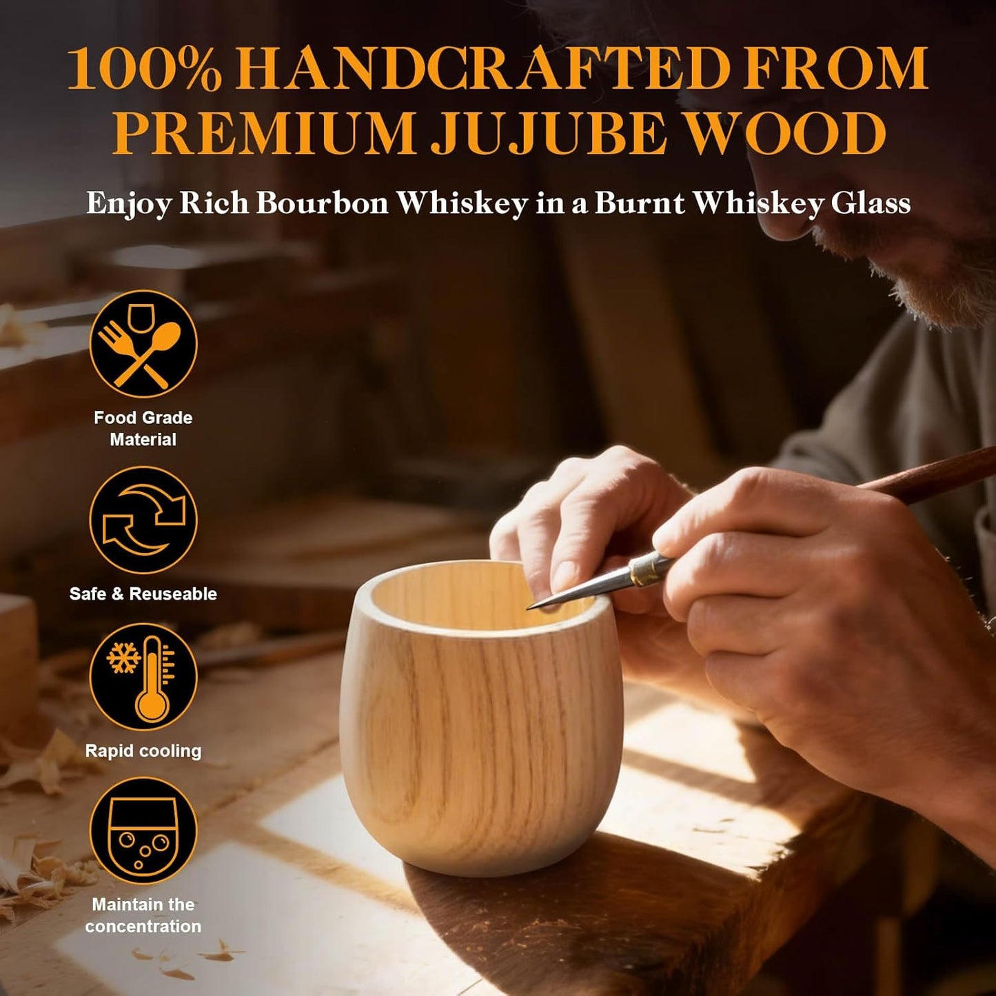 Astonlink Personalized Gifts for Men Husband Dad Boyfriend, Initial Charred Wooden Bourbon Drinking Glass & Whiskey Glasses Gift, Fathers Day Birthday Gifts for Men Dad Husband Brother Him (R)