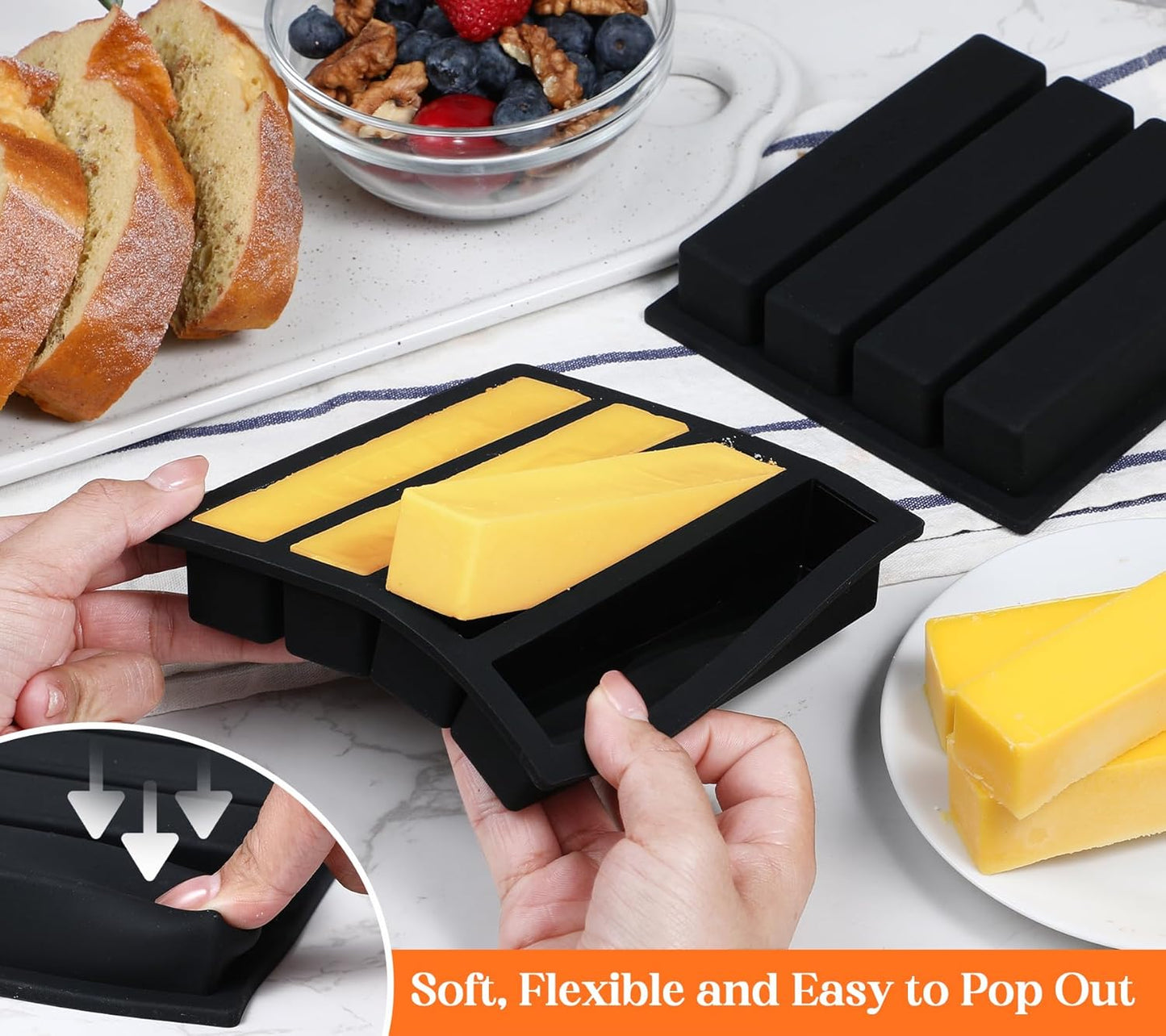 Webake Silicone Ice Cube Trays Butter Mold Set of 2, Easy Release Long Ice Cube Sticks For Cocktail and Whisky, Baking Mold For Instant Pot