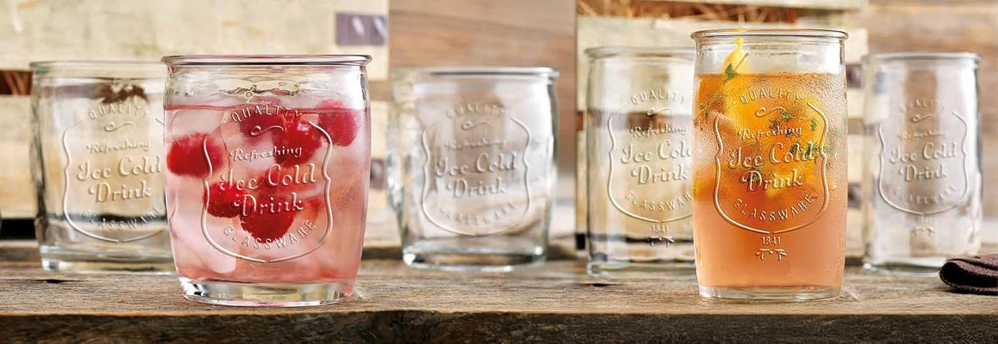 Glaver's Ice Cold Set of 8 Drinking Glasses 4-20 Oz Highball Glasses, and 4-13 Oz Whiskey Glass Cups For Everyday Home Use Water glasses, Beer, Juice, Cocktail.