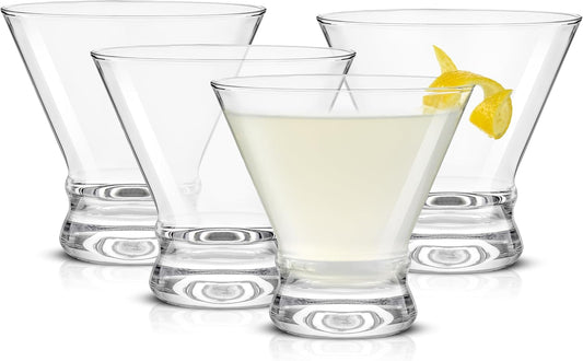 JoyJolt Afina Stemless Martini Glasses Set of 4, 8.5oz Liquor Drinking Glasses for Cocktail and Margarita, Bar Glass Cups, Glass Dessert Cups