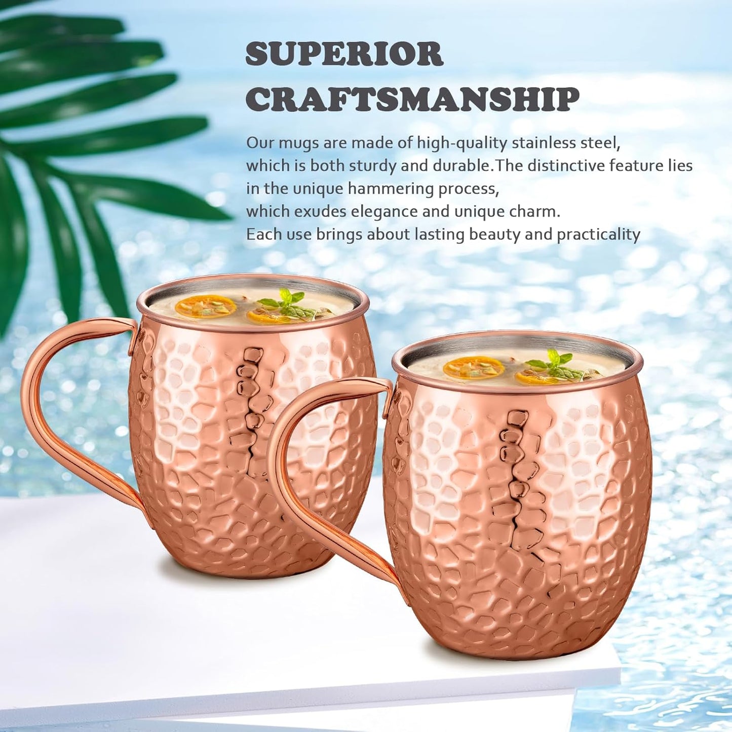 Moscow Mule Mugs Copper Cups Set of 4 Copper Mugs with 304 Stainless Steel Lining,Perfect For Wine, Beer, Cold Drink, Bar, Party, Gifts