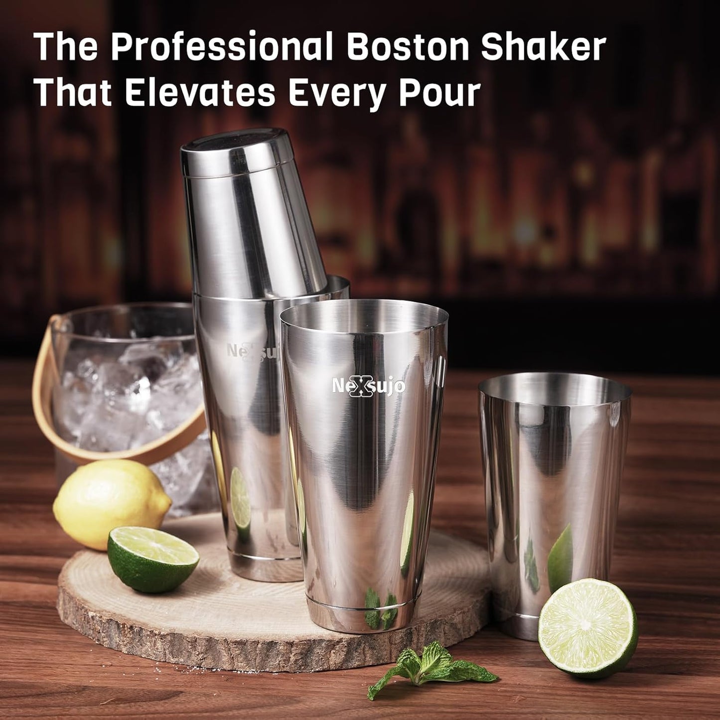 Boston Shaker Set, 4Pcs Professional Cocktail Shaker Set (18oz/28oz), Weighted Stainless Steel Bar Shaker for Bartending, Leakproof & Dishwasher Safe, Ideal for Bar and Professional Bartender