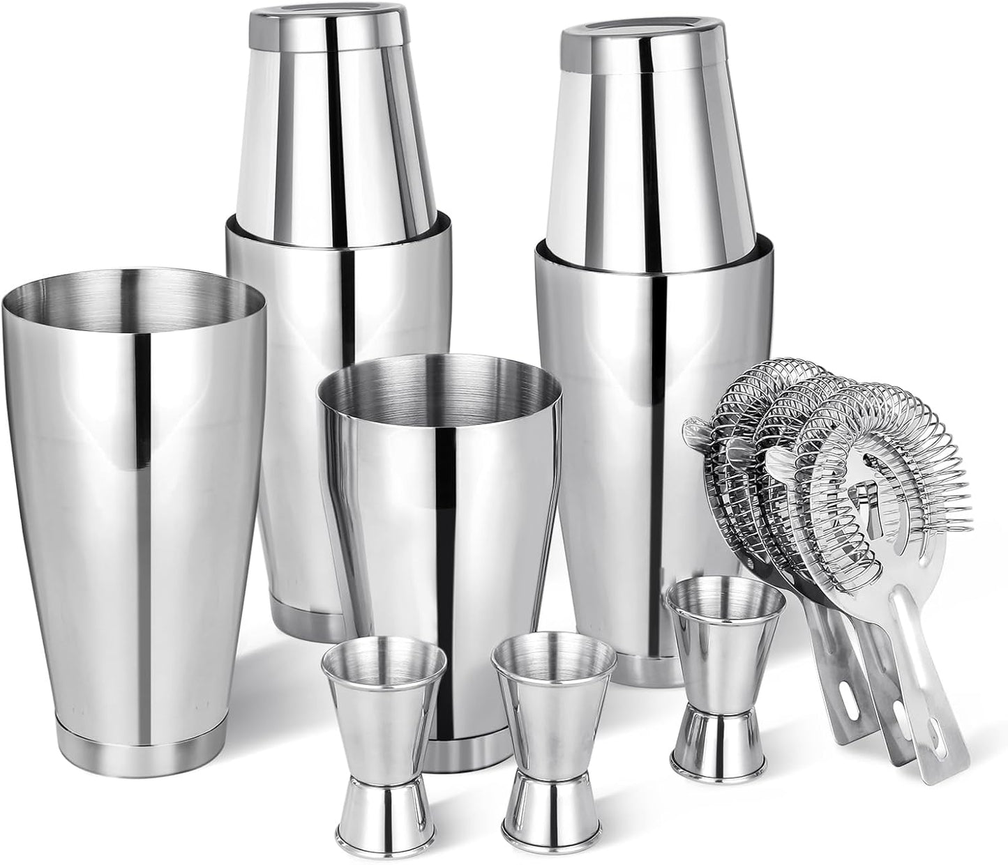 Mwellewm Cocktail Shaker Set Bartender Kit, 12 Pcs Boston Drink Shaker with Strainer Bartending Martini Shaker Tin with 18oz & 28oz Mixed Alcohol Shaker Stainless Steel Bar Tool for Beginner