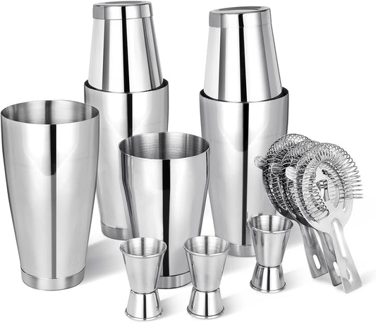 Mwellewm Cocktail Shaker Set Bartender Kit, 12 Pcs Boston Drink Shaker with Strainer Bartending Martini Shaker Tin with 18oz & 28oz Mixed Alcohol Shaker Stainless Steel Bar Tool for Beginner