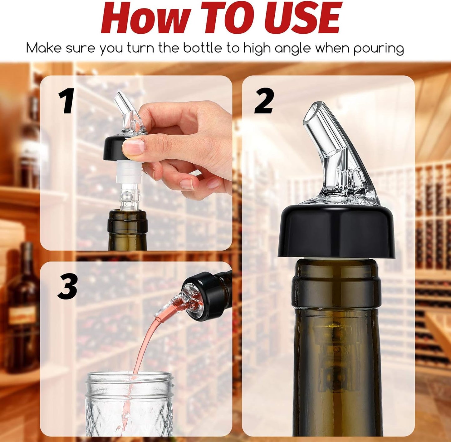 BBTO Automatic Measured Bottle Pourer Spout Liquor Pourers Bottle Jigger Quick Shot Spirit Measure, 1 oz/ 30 ml(Clear, Black,12 Pieces)