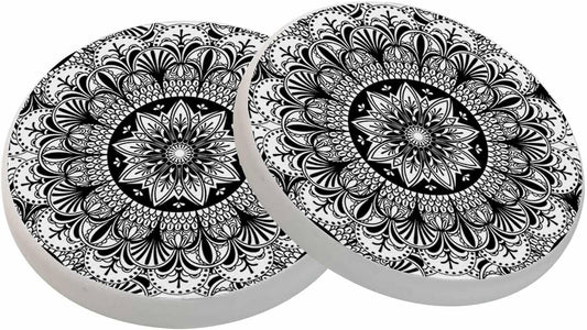 oFloral Flower Black Coasters for Drinks Mandala Vintage Ethnic Features Cups Place Mats for Home Decor Set of 2, 4 Inch