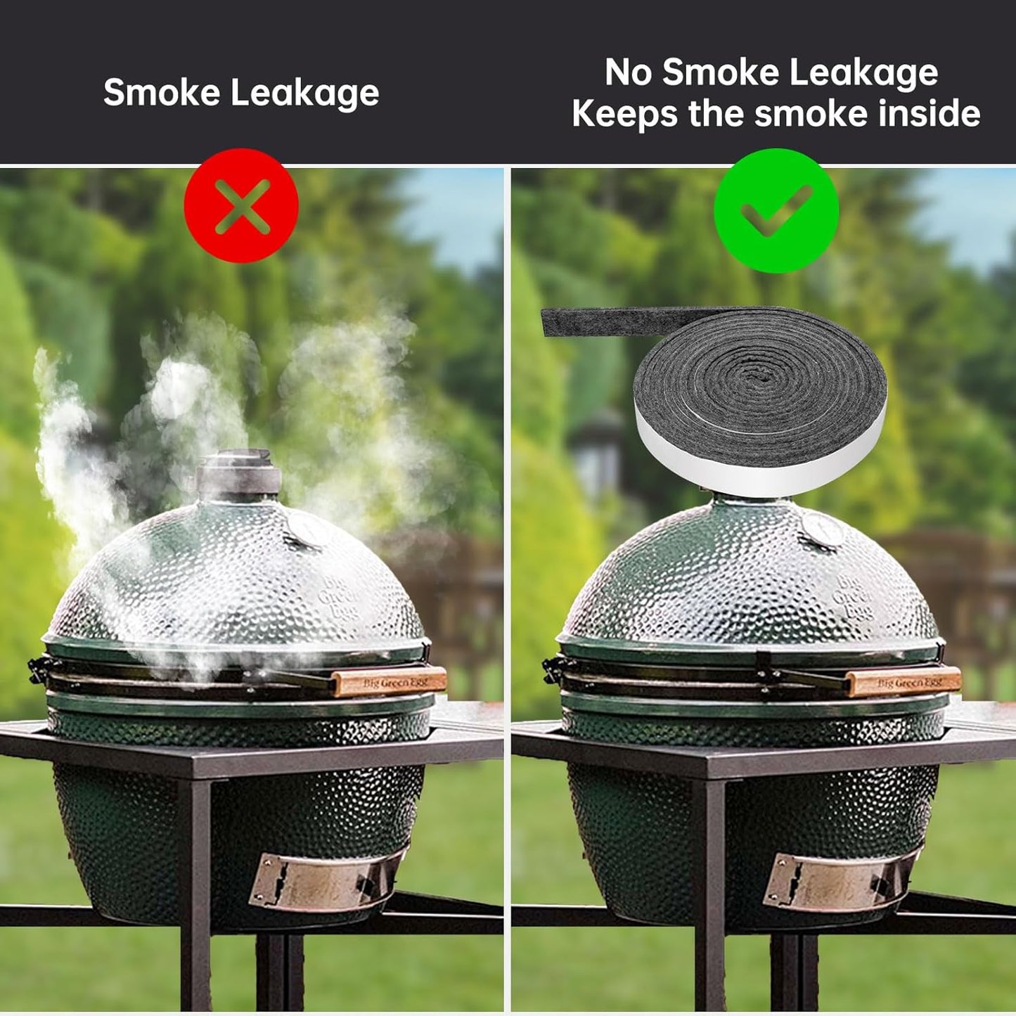 High Temp Grill Gasket Replacement Compatible Fit L/XL Big Green Egg Ceramic Lid Top BBQ Smoker Gasket,Self Stick Felt 15 ft Long, 7/8" Wide, 1/8" Thick