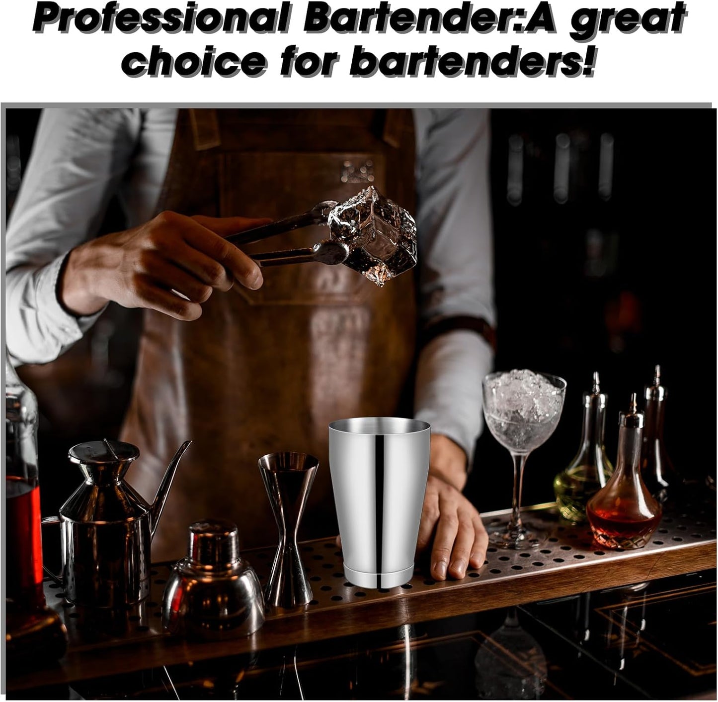Lallisa 4 Pieces Cocktail Shakers Professional Bar Boston Shaker Set Stainless Steel Martini Shaker Drink Mixer Basic Tools Weighted Shake Metal Can for Bartenders, 18 Oz, 28 oz (Silver)