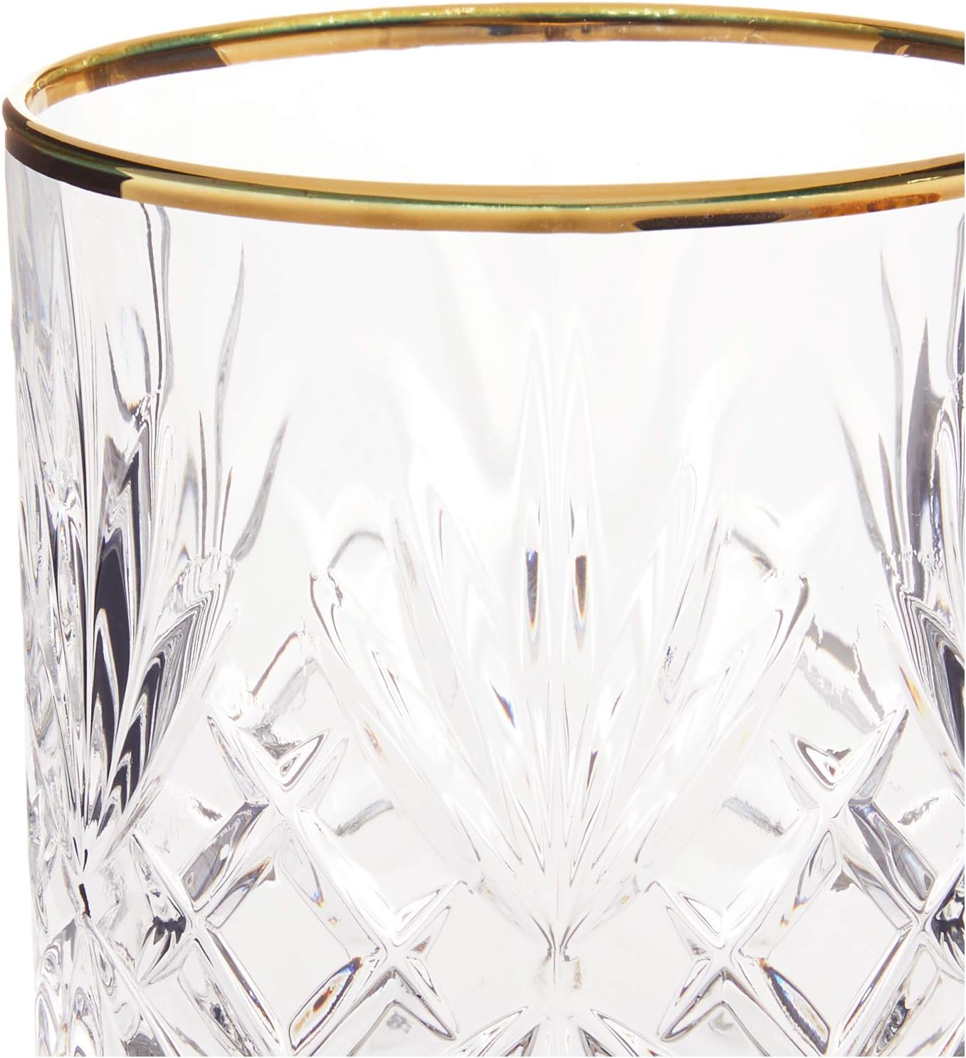 Lorren Home Trends Siena Collection Crystal Double Old Fashion Beverage Glass with Gold Band Design, Set of 4,10 FL OZ