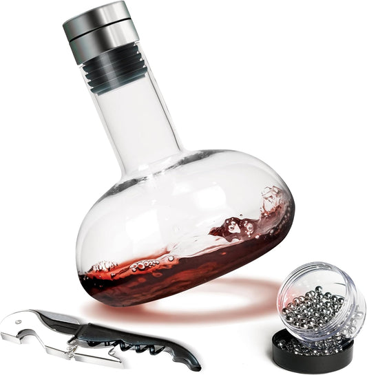 Modern Innovations Red Wine Decanter with Aerator Lid, Best Wine Decanter Gift Kit for Wine Lovers, Double Decanter Set for Wine, Wine Breather Carafe Decanter, Aerating Decanter, Glass Wine Saver